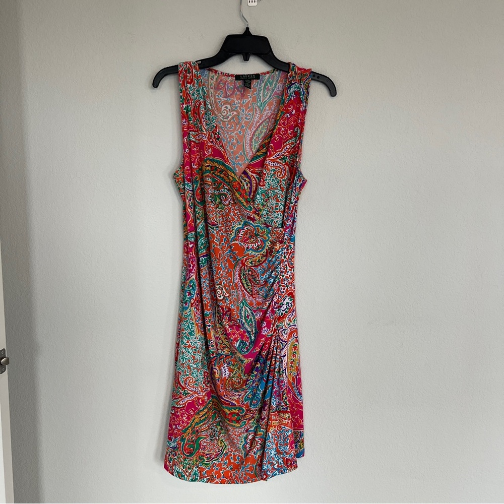 Lauren Ralph Lauren Colorful Paisley Print Ruched Dress Size M